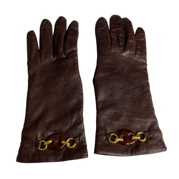 Vtg Guanto Sim Simeone Leather Driving Gloves Womens 8 Brown Wool Lined Italy - Picture 5 of 13
